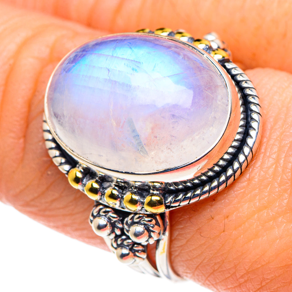 Rainbow Moonstone Rings handcrafted by Anasilvercos - RING92467