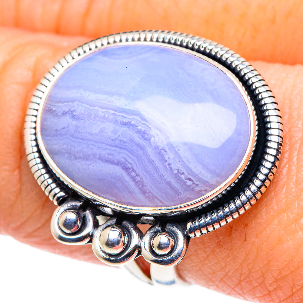 Blue Lace Agate Rings handcrafted by Anasilvercos - RING92487