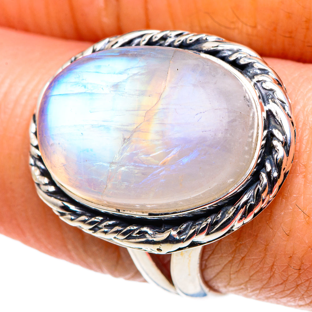 Rainbow Moonstone Rings handcrafted by Anasilvercos - RING92543