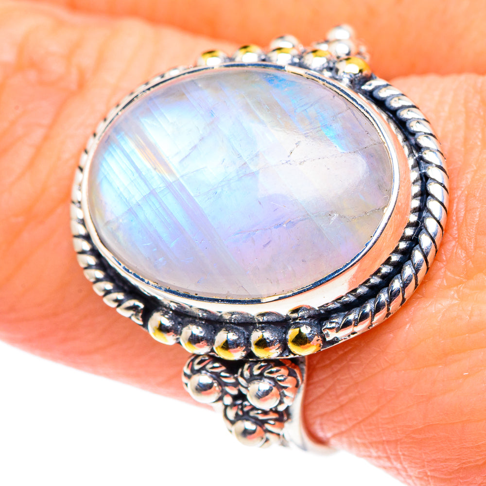 Rainbow Moonstone Rings handcrafted by Anasilvercos - RING92566