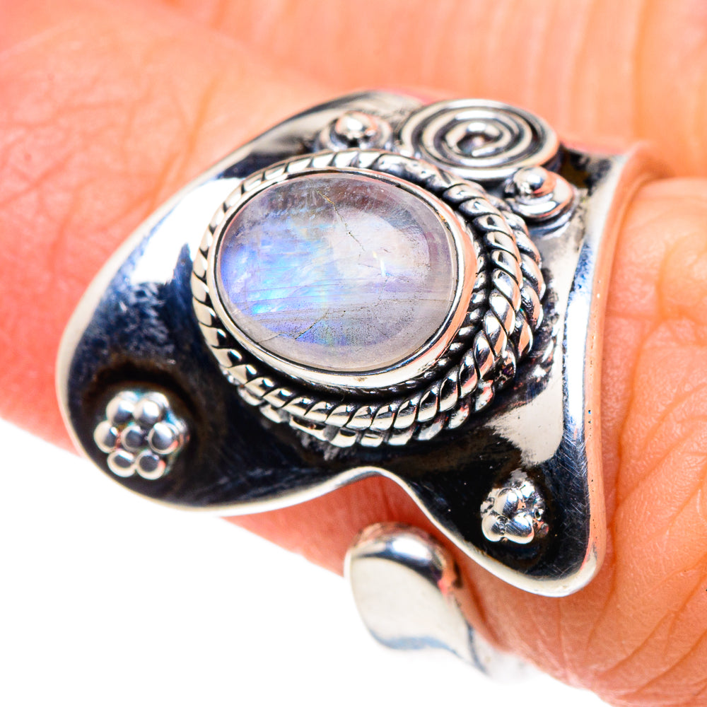 Rainbow Moonstone Rings handcrafted by Anasilvercos - RING92568