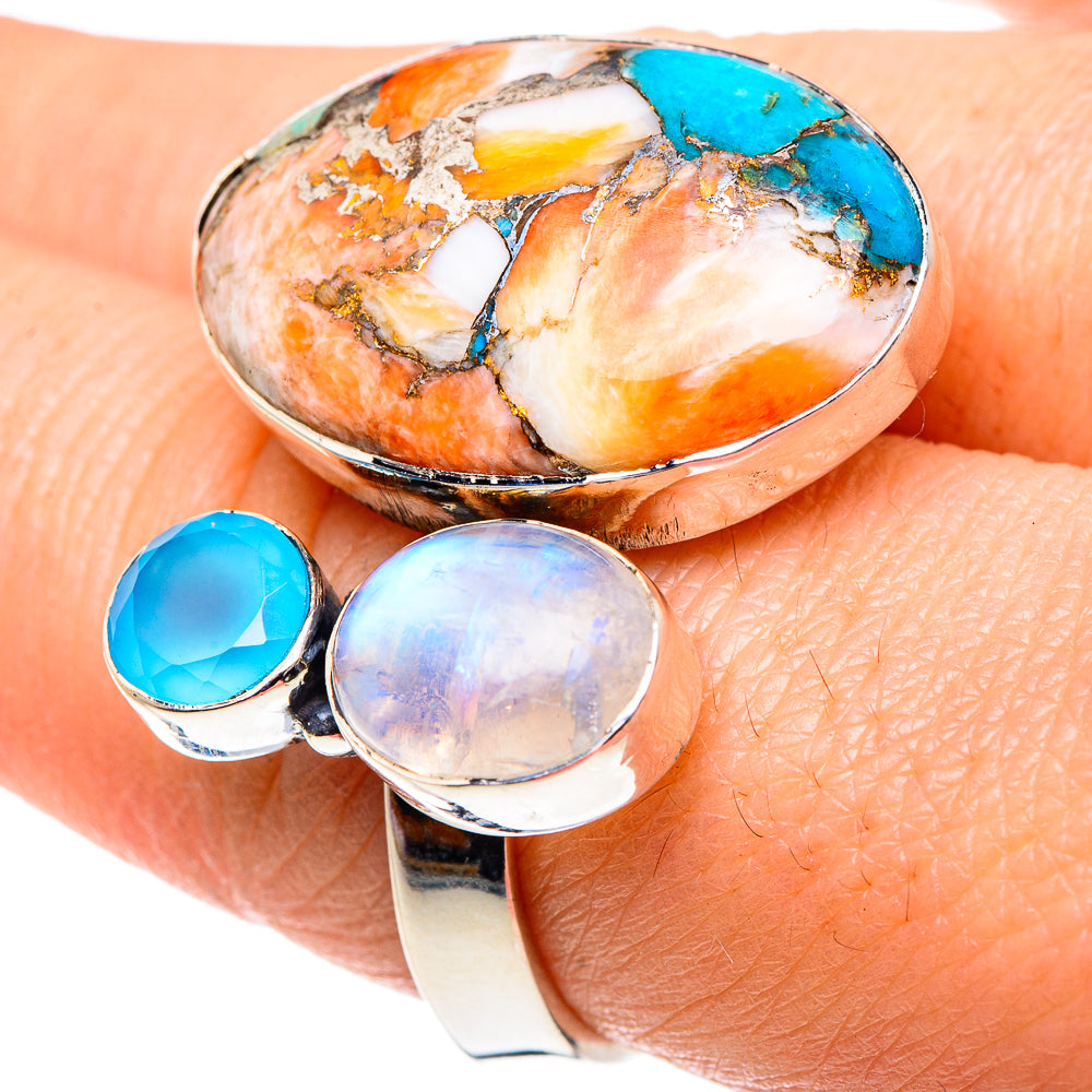 Orange Blue Copper Composite Turquoise Rings handcrafted by Anasilvercos - RING92620