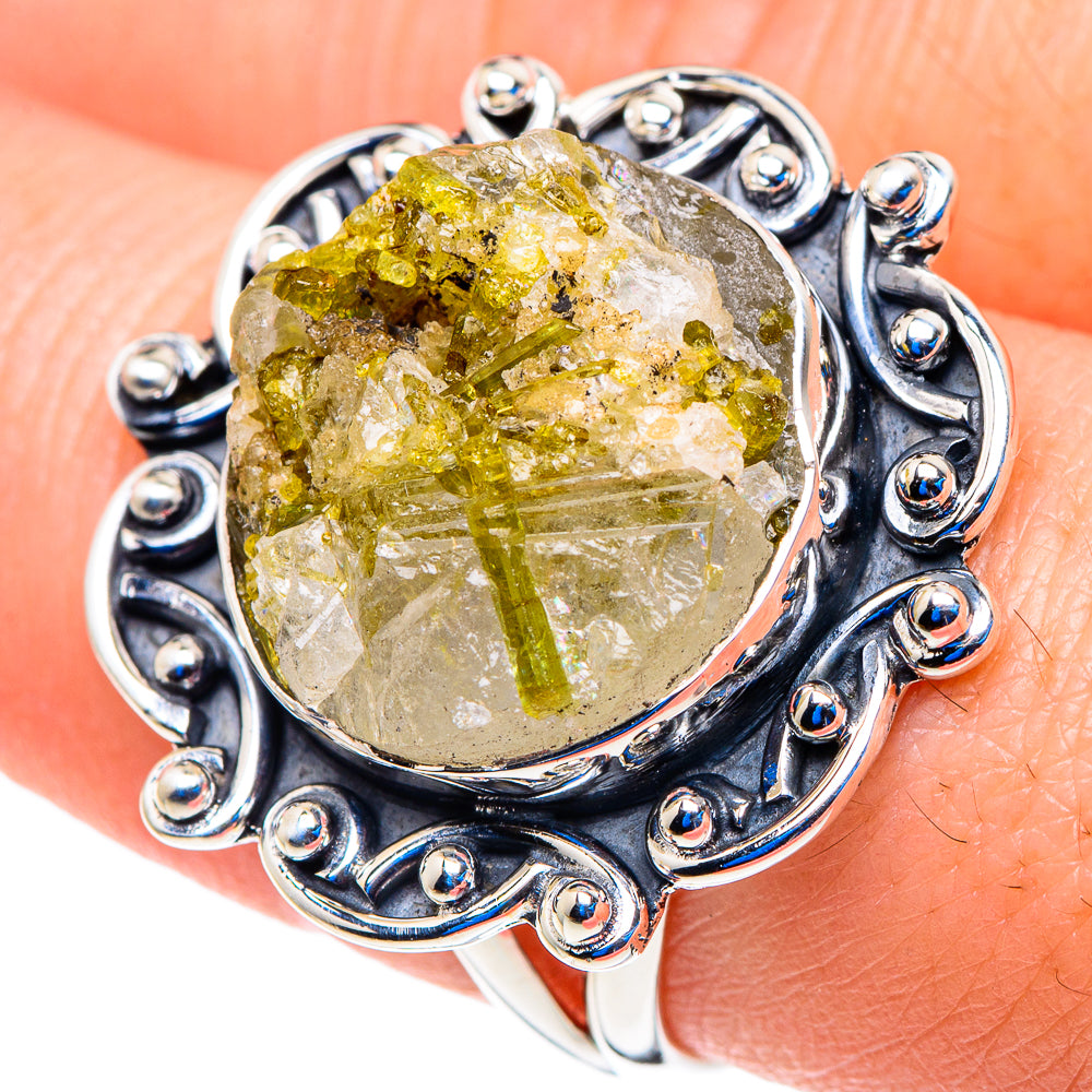 Green Tourmaline In Quartz Rings handcrafted by Anasilvercos - RING92726
