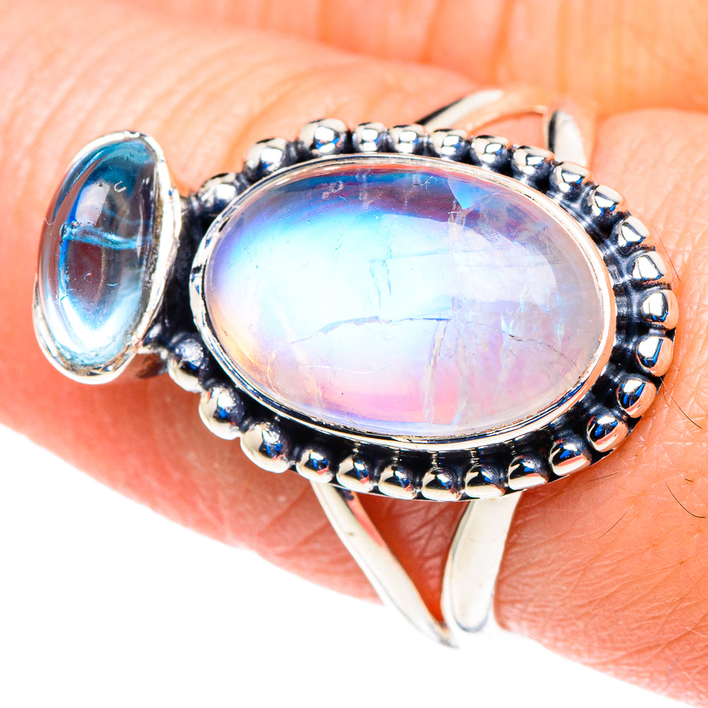 Rainbow Moonstone Rings handcrafted by Anasilvercos - RING92740