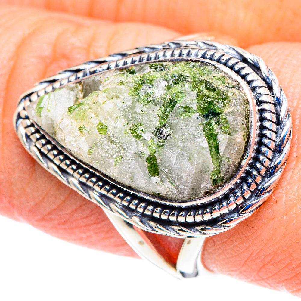 Green Tourmaline In Quartz Rings handcrafted by Anasilvercos - RING92749
