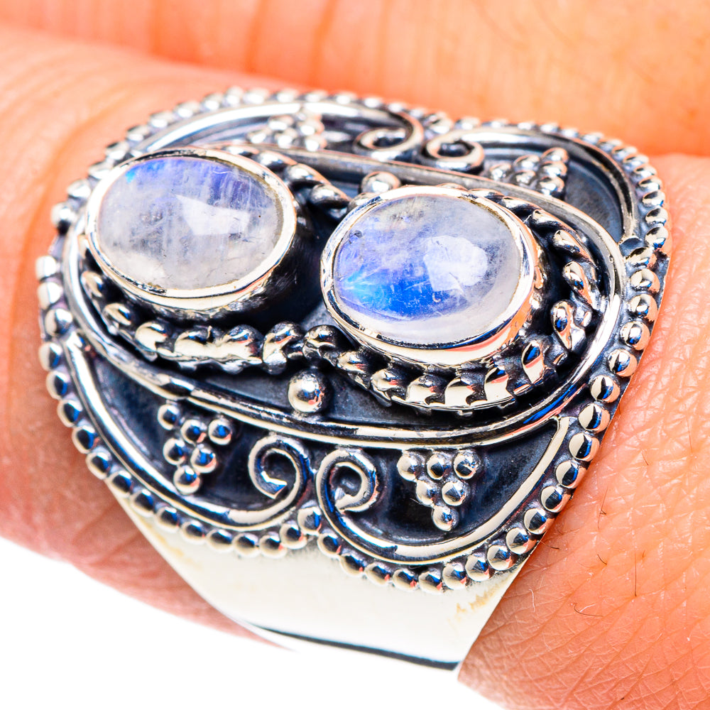 Rainbow Moonstone Rings handcrafted by Anasilvercos - RING92784