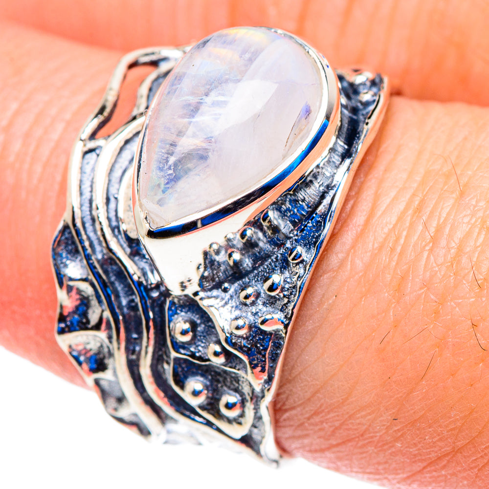 Rainbow Moonstone Rings handcrafted by Anasilvercos - RING92800