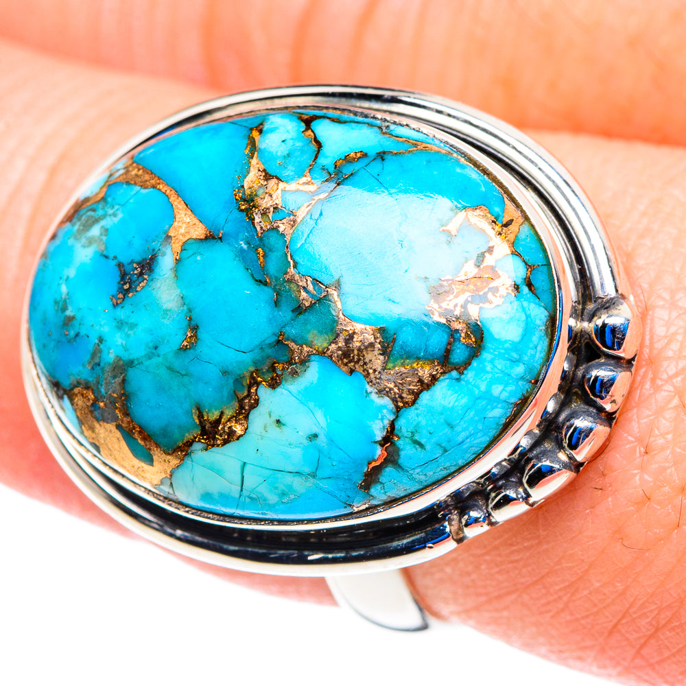 Blue Copper Composite Turquoise Rings handcrafted by Anasilvercos - RING92820