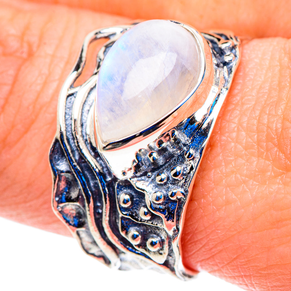 Rainbow Moonstone Rings handcrafted by Anasilvercos - RING92828