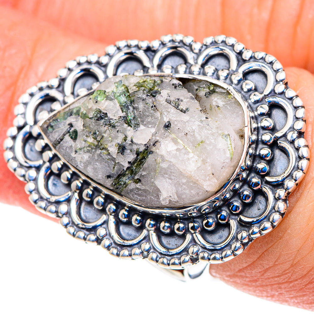 Green Tourmaline In Quartz Rings handcrafted by Anasilvercos - RING92861