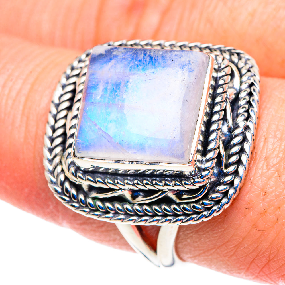 Rainbow Moonstone Rings handcrafted by Anasilvercos - RING92865
