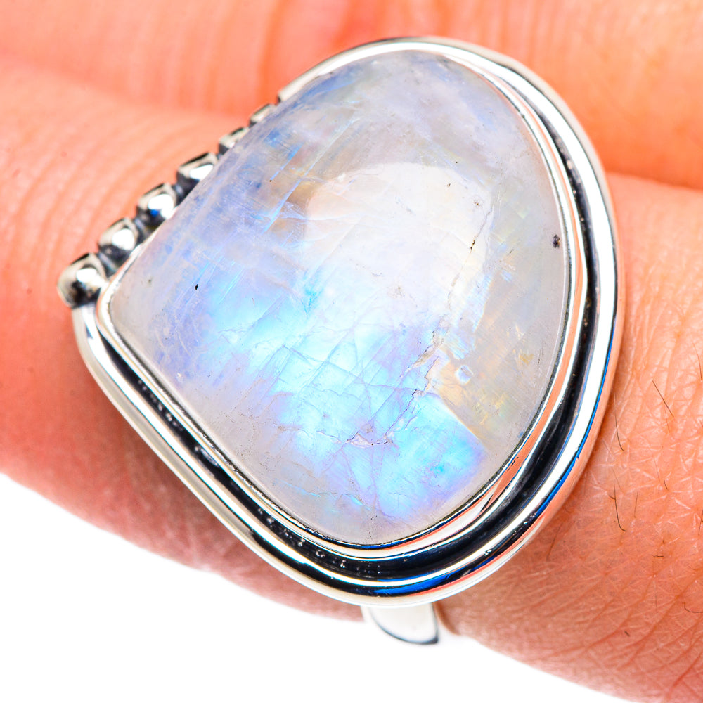 Rainbow Moonstone Rings handcrafted by Anasilvercos - RING92963