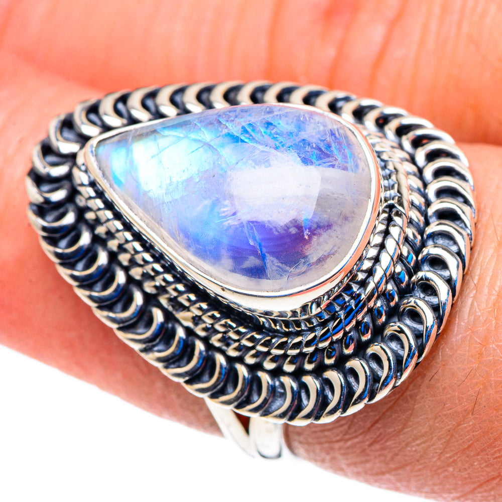 Rainbow Moonstone Rings handcrafted by Anasilvercos - RING92982