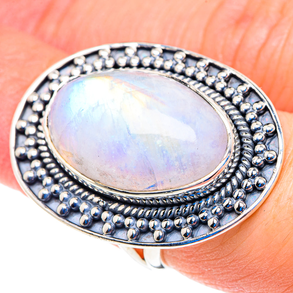 Rainbow Moonstone Rings handcrafted by Anasilvercos - RING92999