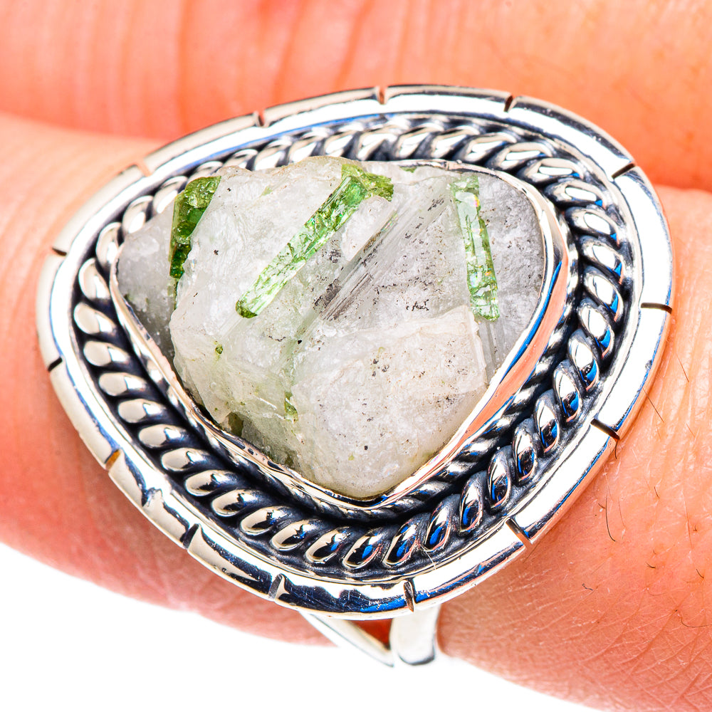 Green Tourmaline In Quartz Rings handcrafted by Anasilvercos - RING93021