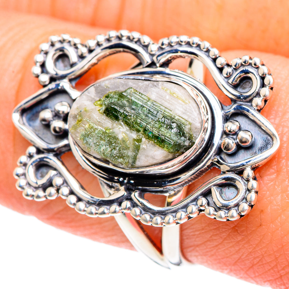 Green Tourmaline In Quartz Rings handcrafted by Anasilvercos - RING93026