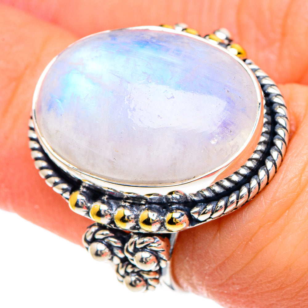 Rainbow Moonstone Rings handcrafted by Anasilvercos - RING93040