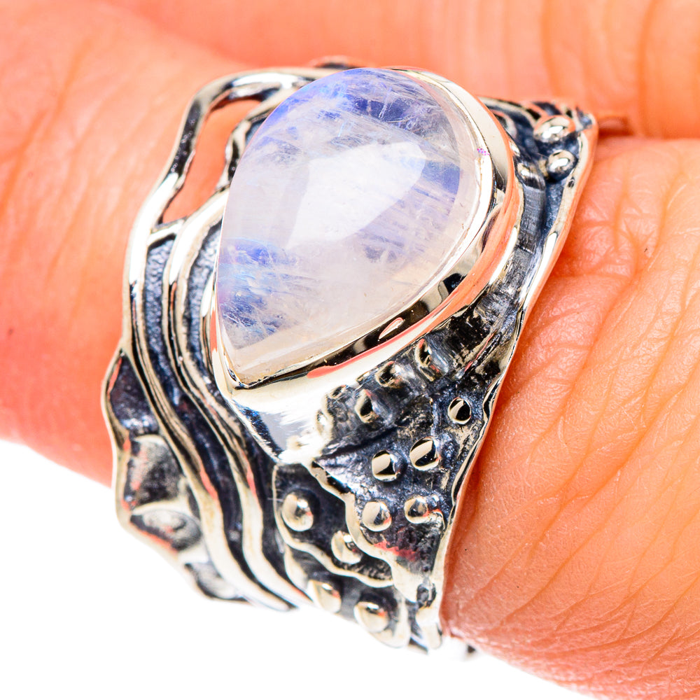Rainbow Moonstone Rings handcrafted by Anasilvercos - RING93064
