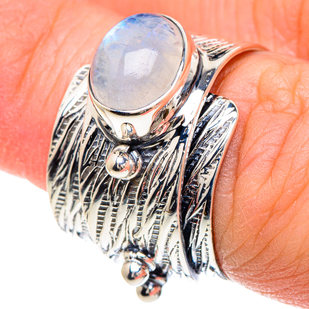 Rainbow Moonstone Rings handcrafted by Anasilvercos - RING93081