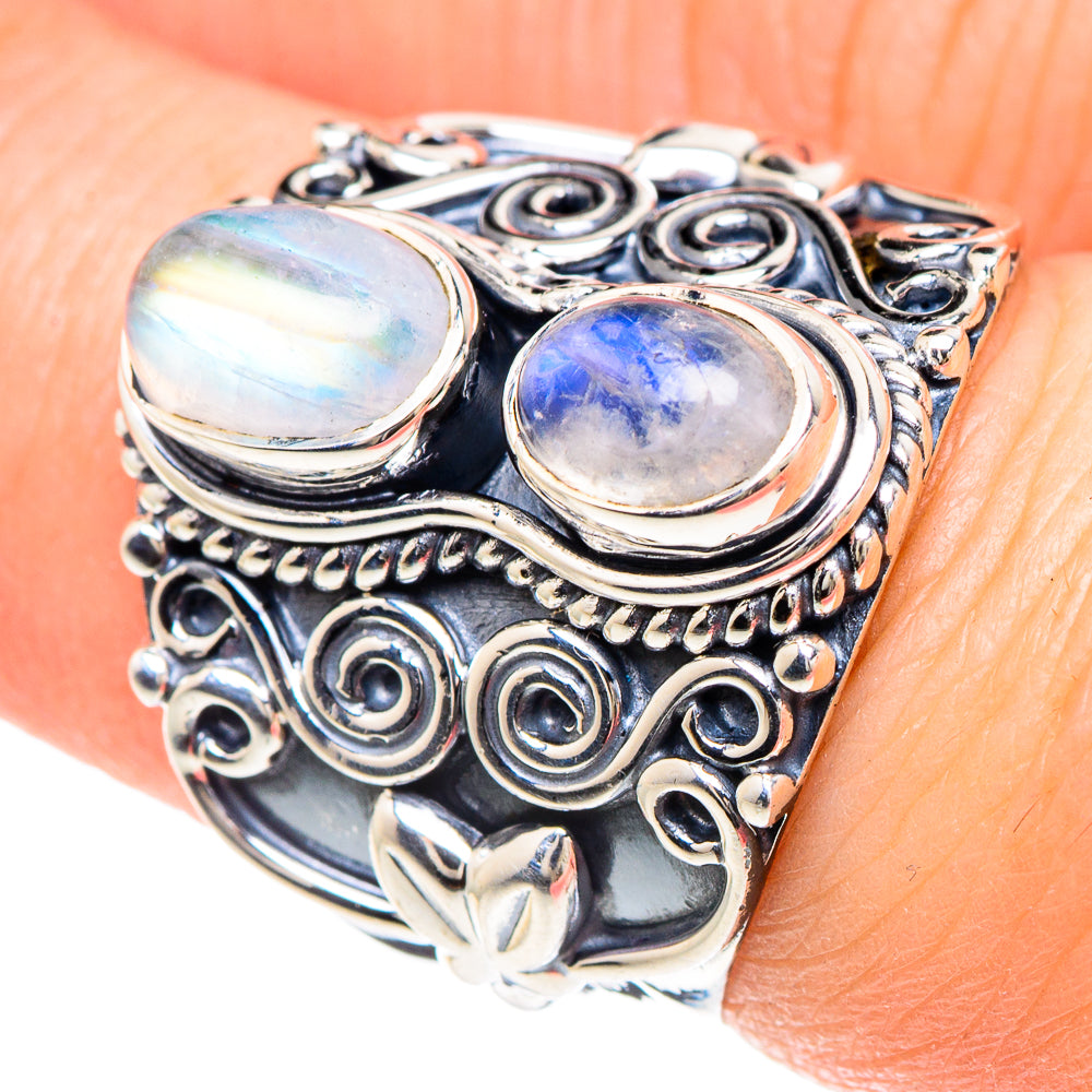 Rainbow Moonstone Rings handcrafted by Anasilvercos - RING93094