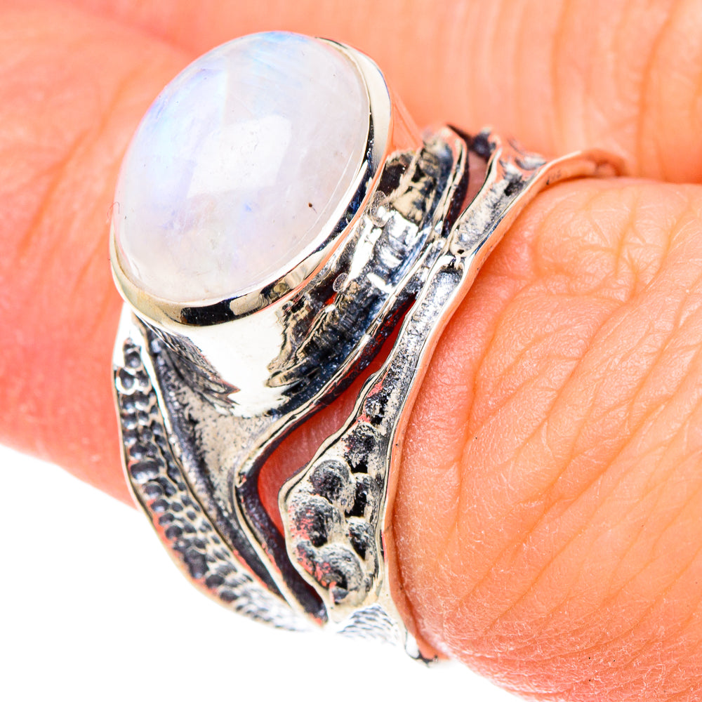Rainbow Moonstone Rings handcrafted by Anasilvercos - RING93112