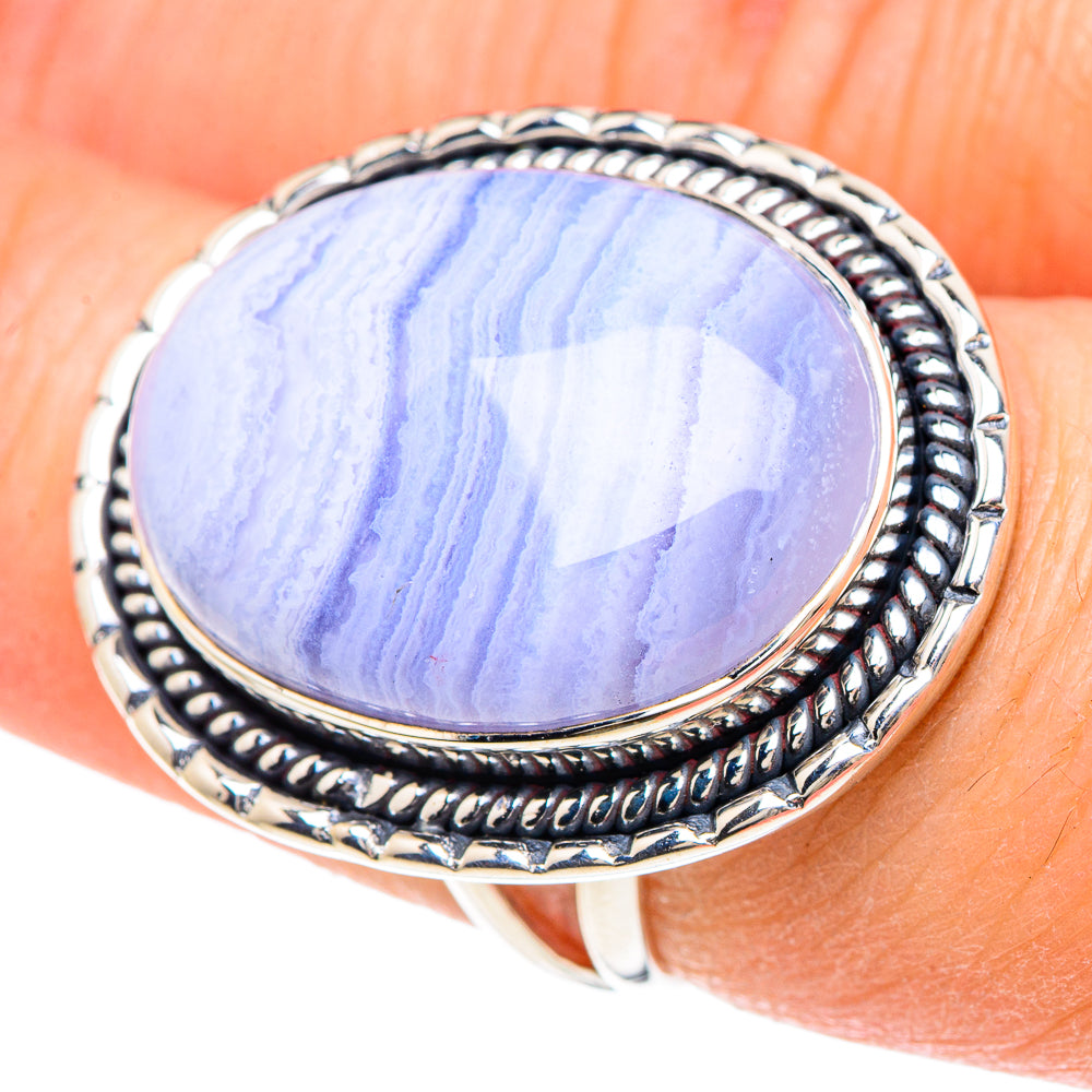 Blue Lace Agate Rings handcrafted by Anasilvercos - RING93169