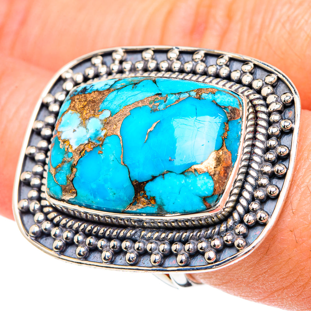 Blue Copper Composite Turquoise Rings handcrafted by Anasilvercos - RING93179