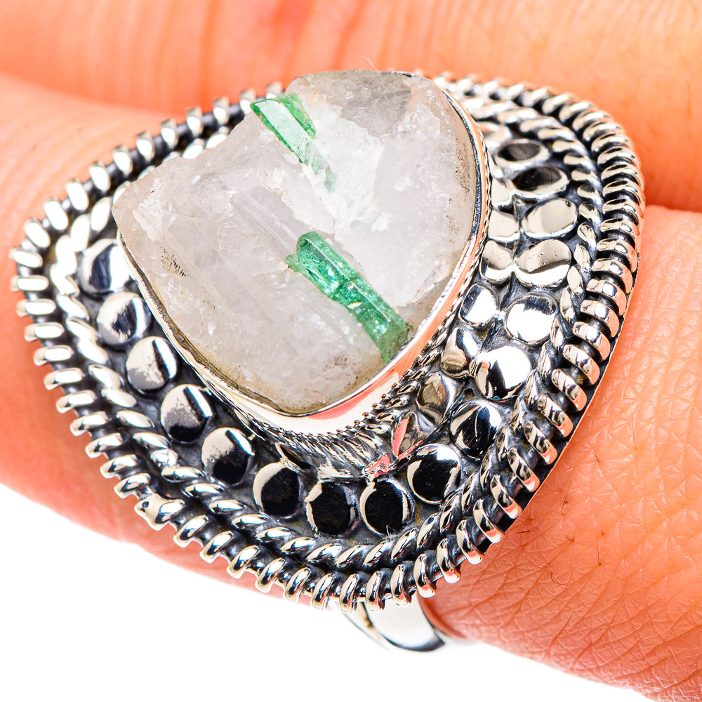 Green Tourmaline In Quartz Rings handcrafted by Anasilvercos - RING93195