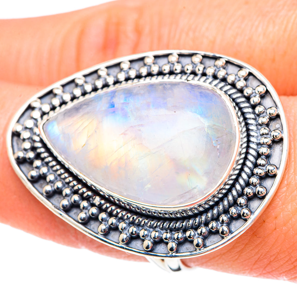 Rainbow Moonstone Rings handcrafted by Anasilvercos - RING93232