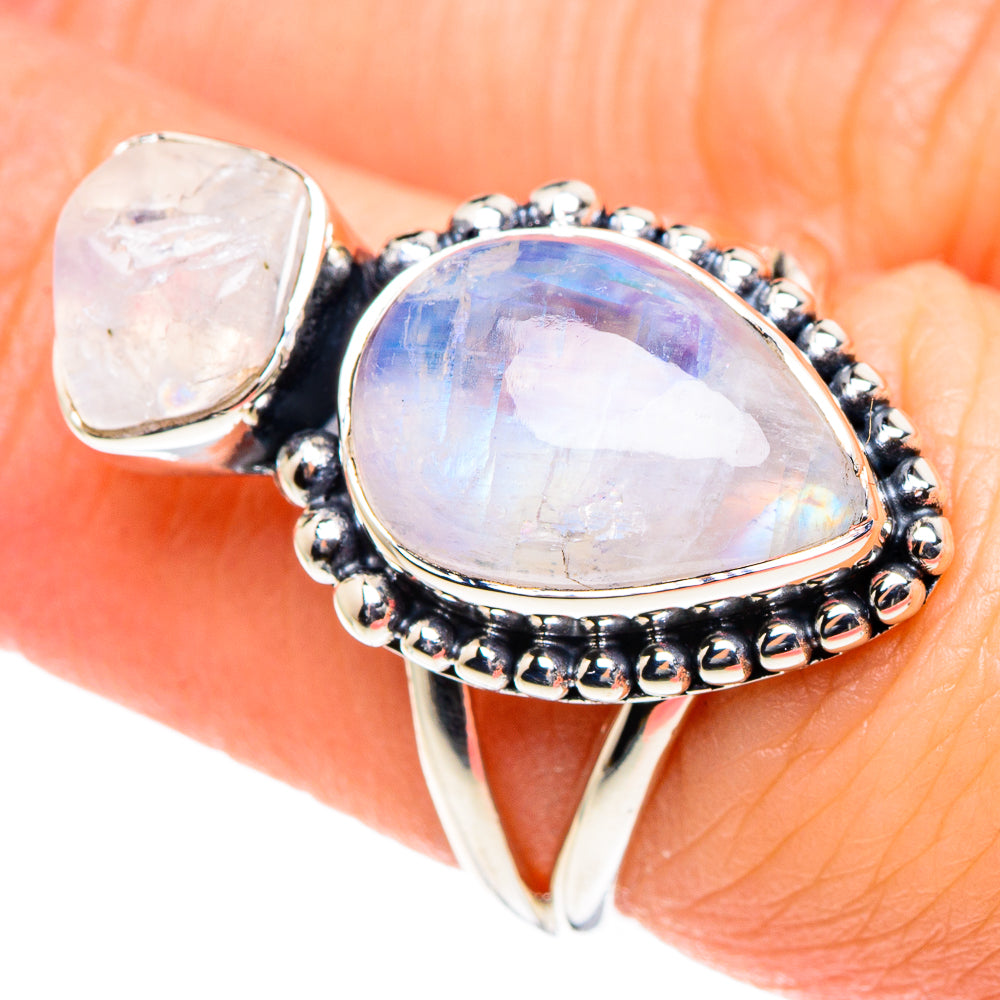 Rainbow Moonstone Rings handcrafted by Anasilvercos - RING93337