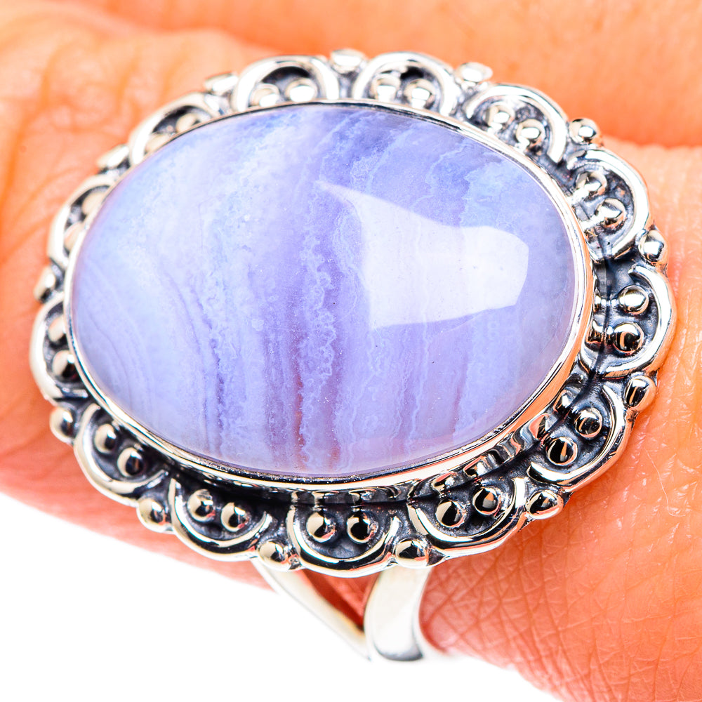 Blue Lace Agate Rings handcrafted by Anasilvercos - RING93338