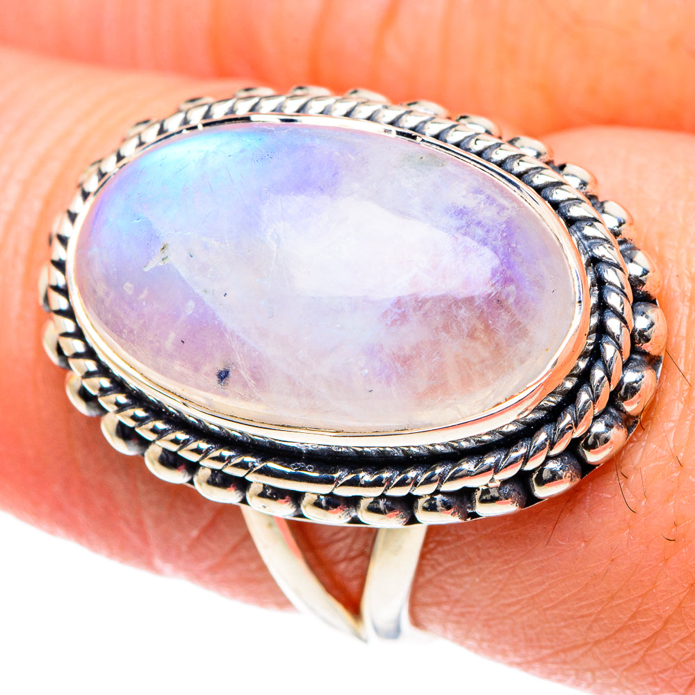 Rainbow Moonstone Rings handcrafted by Anasilvercos - RING93373