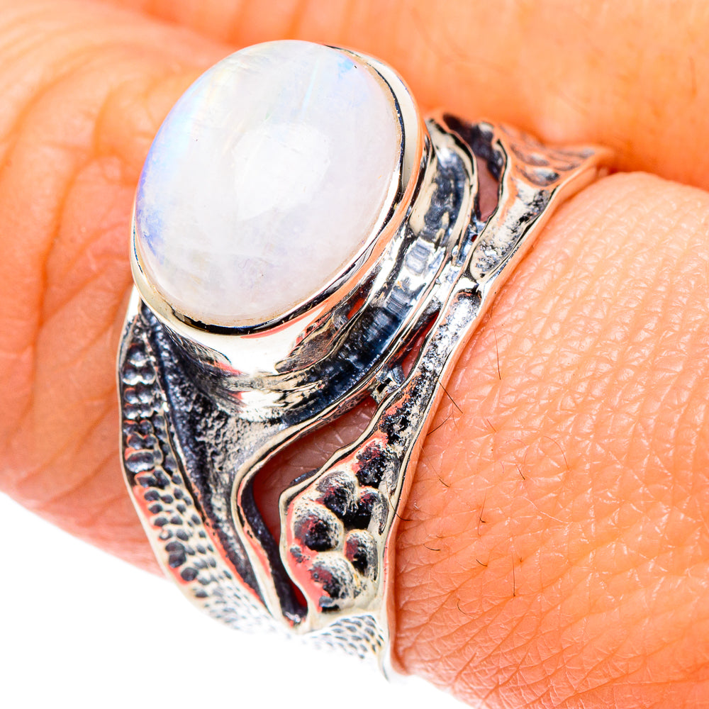 Rainbow Moonstone Rings handcrafted by Anasilvercos - RING93393