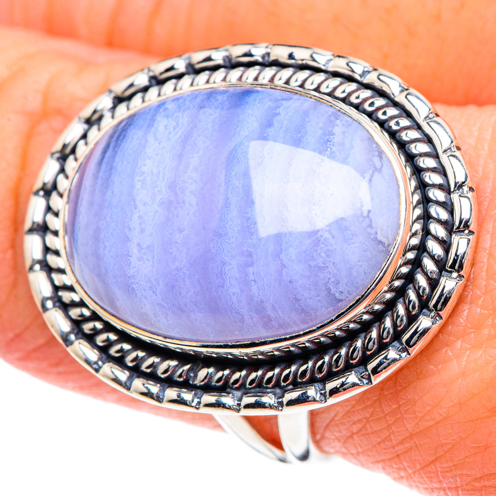 Blue Lace Agate Rings handcrafted by Anasilvercos - RING93467