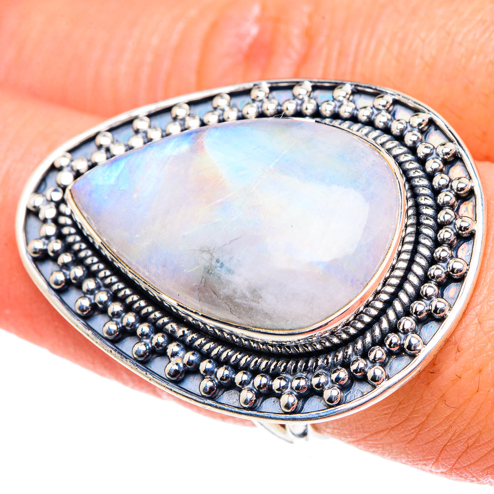 Rainbow Moonstone Rings handcrafted by Anasilvercos - RING93468