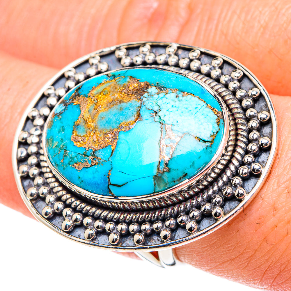 Blue Copper Composite Turquoise Rings handcrafted by Anasilvercos - RING93475