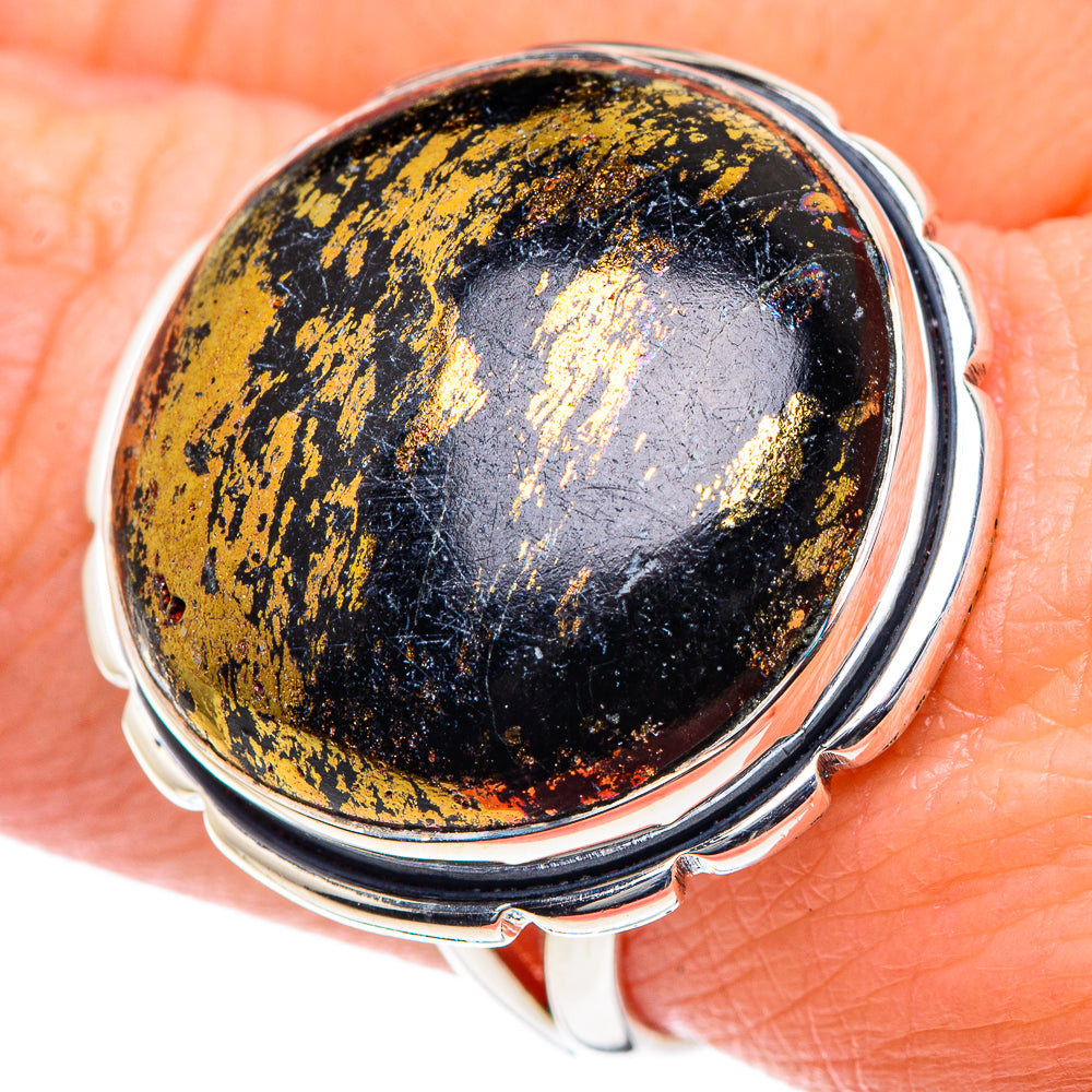 Pyrite In Black Onyx Rings handcrafted by Anasilvercos - RING93499