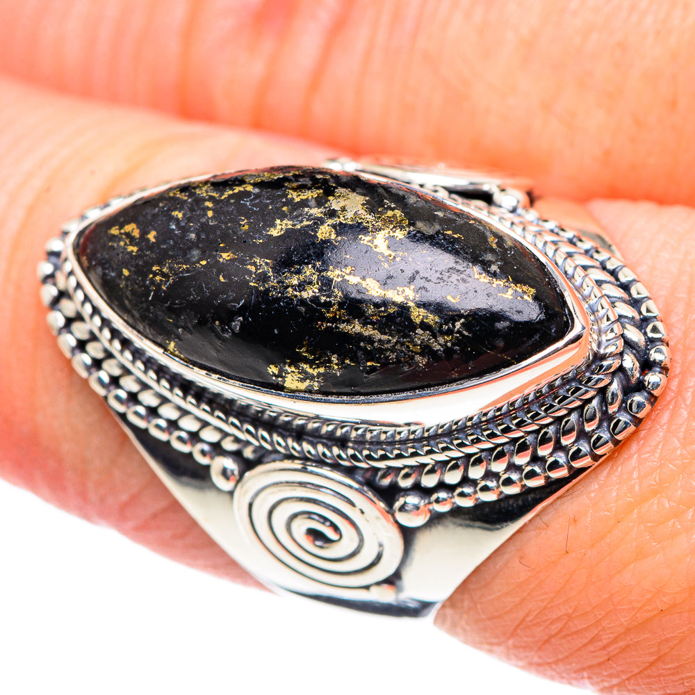 Pyrite In Black Onyx Rings handcrafted by Anasilvercos - RING93501
