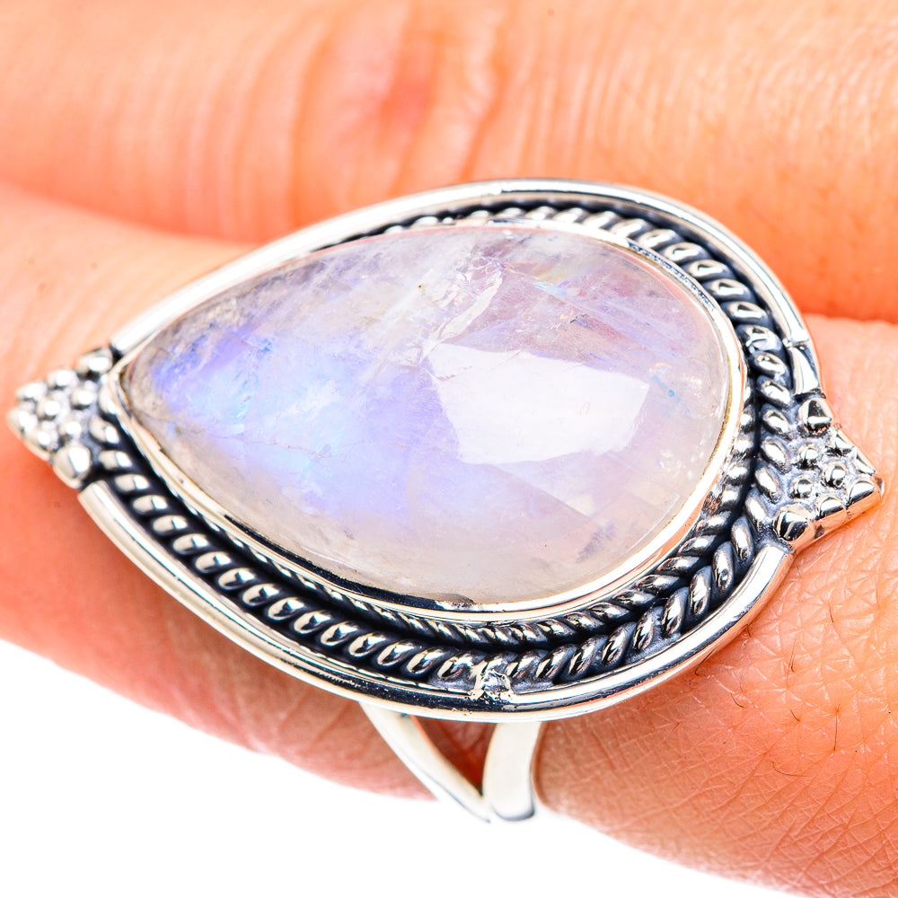 Rainbow Moonstone Rings handcrafted by Anasilvercos - RING93536