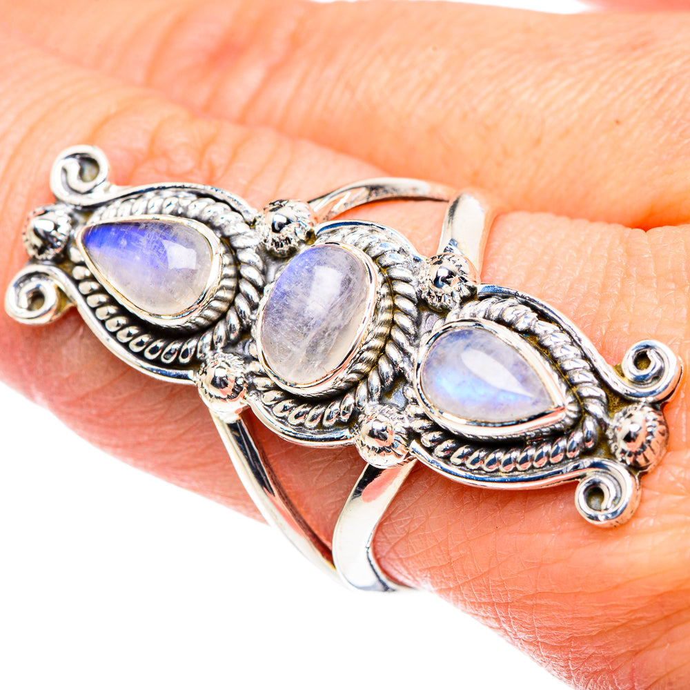 Rainbow Moonstone Rings handcrafted by Anasilvercos - RING93537