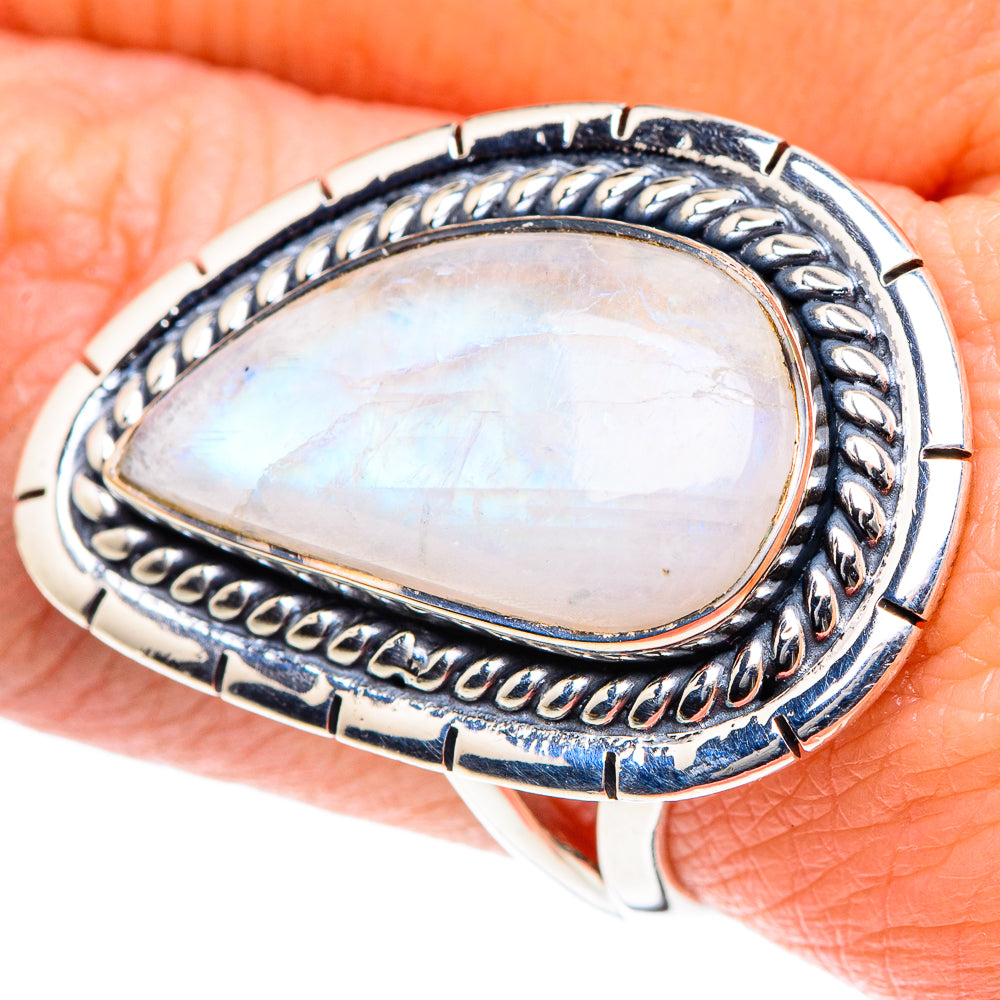 Rainbow Moonstone Rings handcrafted by Anasilvercos - RING93556