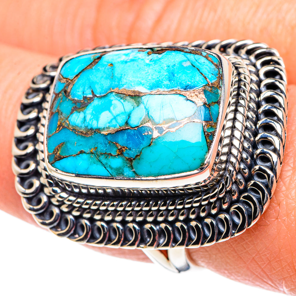 Blue Copper Composite Turquoise Rings handcrafted by Anasilvercos - RING93590