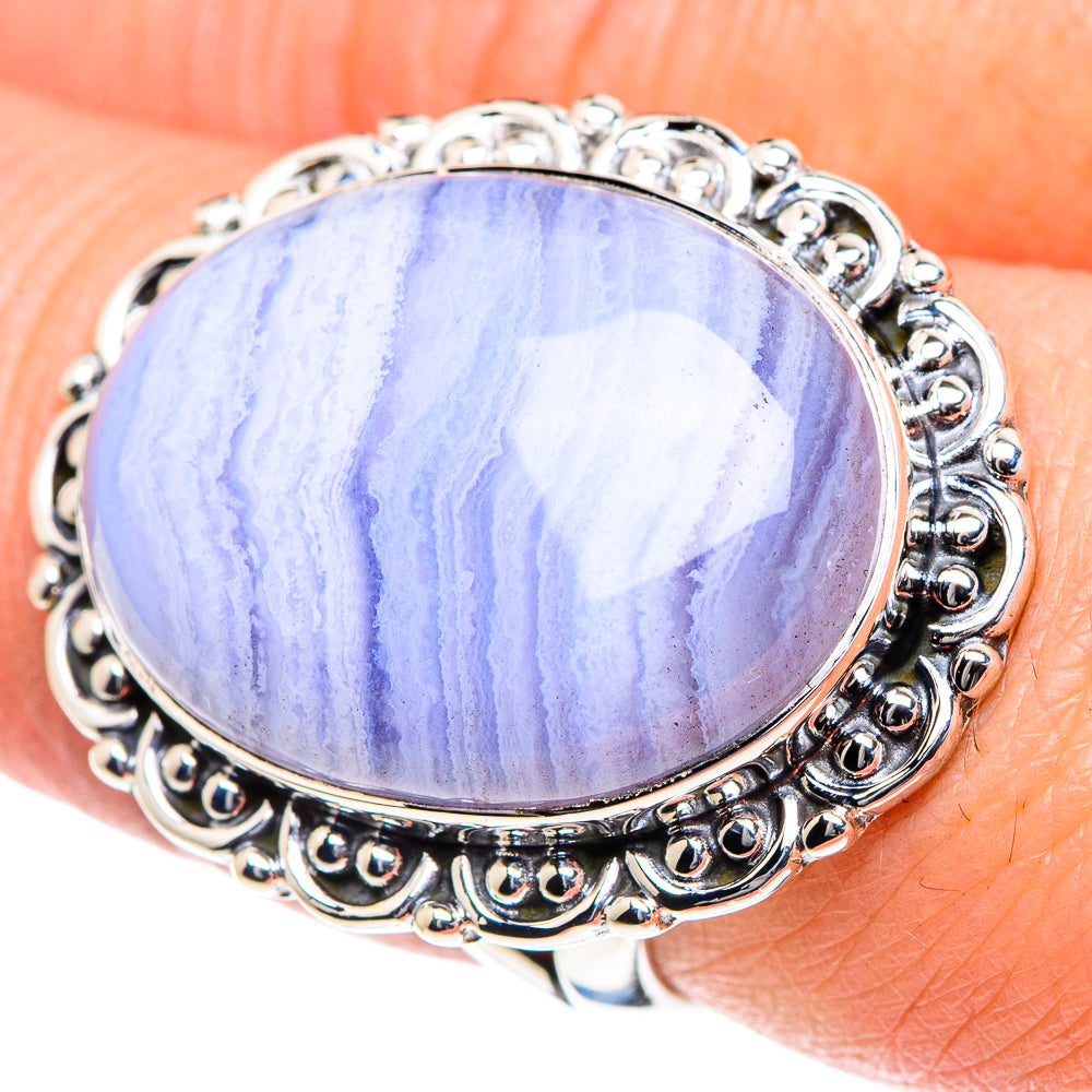 Blue Lace Agate Rings handcrafted by Anasilvercos - RING93626