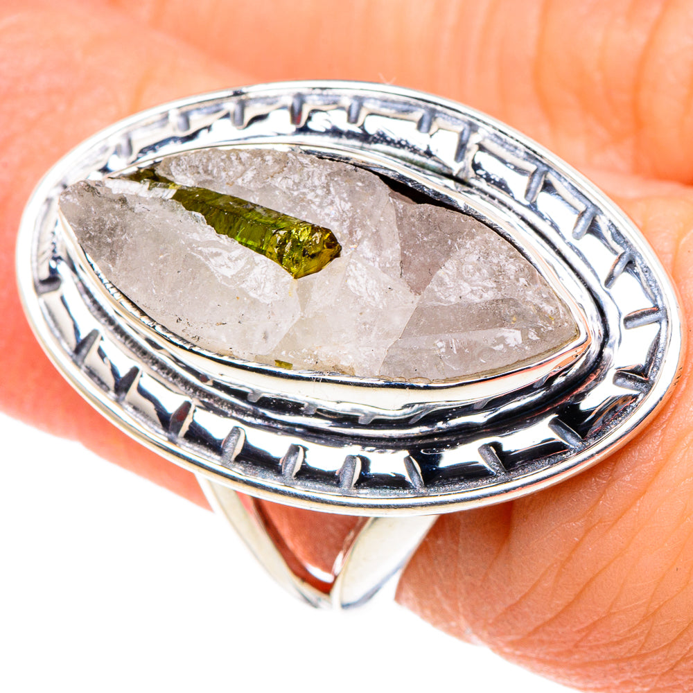 Green Tourmaline In Quartz Rings handcrafted by Anasilvercos - RING93650