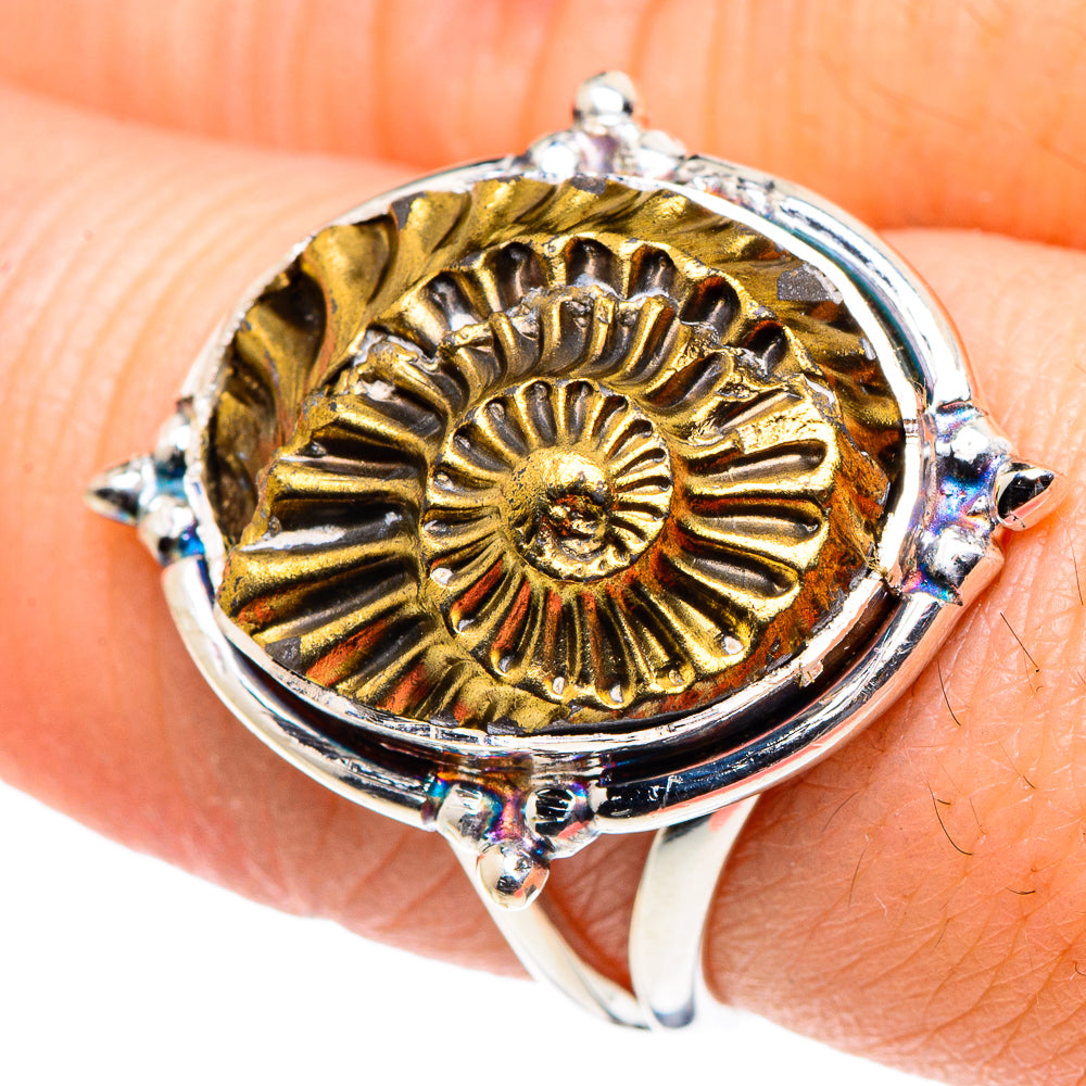 Pyrite Fossil Rings handcrafted by Anasilvercos - RING93678