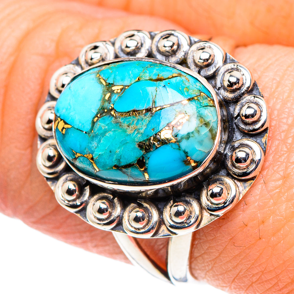 Blue Copper Composite Turquoise Rings handcrafted by Anasilvercos - RING93689