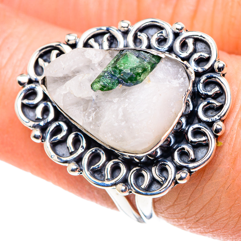 Green Tourmaline In Quartz Rings handcrafted by Anasilvercos - RING93707