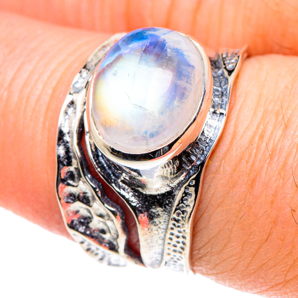 Rainbow Moonstone Rings handcrafted by Anasilvercos - RING93708