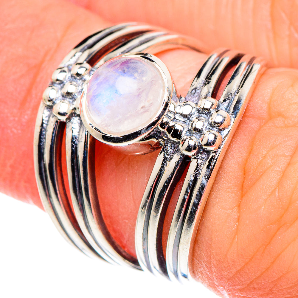 Rainbow Moonstone Rings handcrafted by Anasilvercos - RING93734