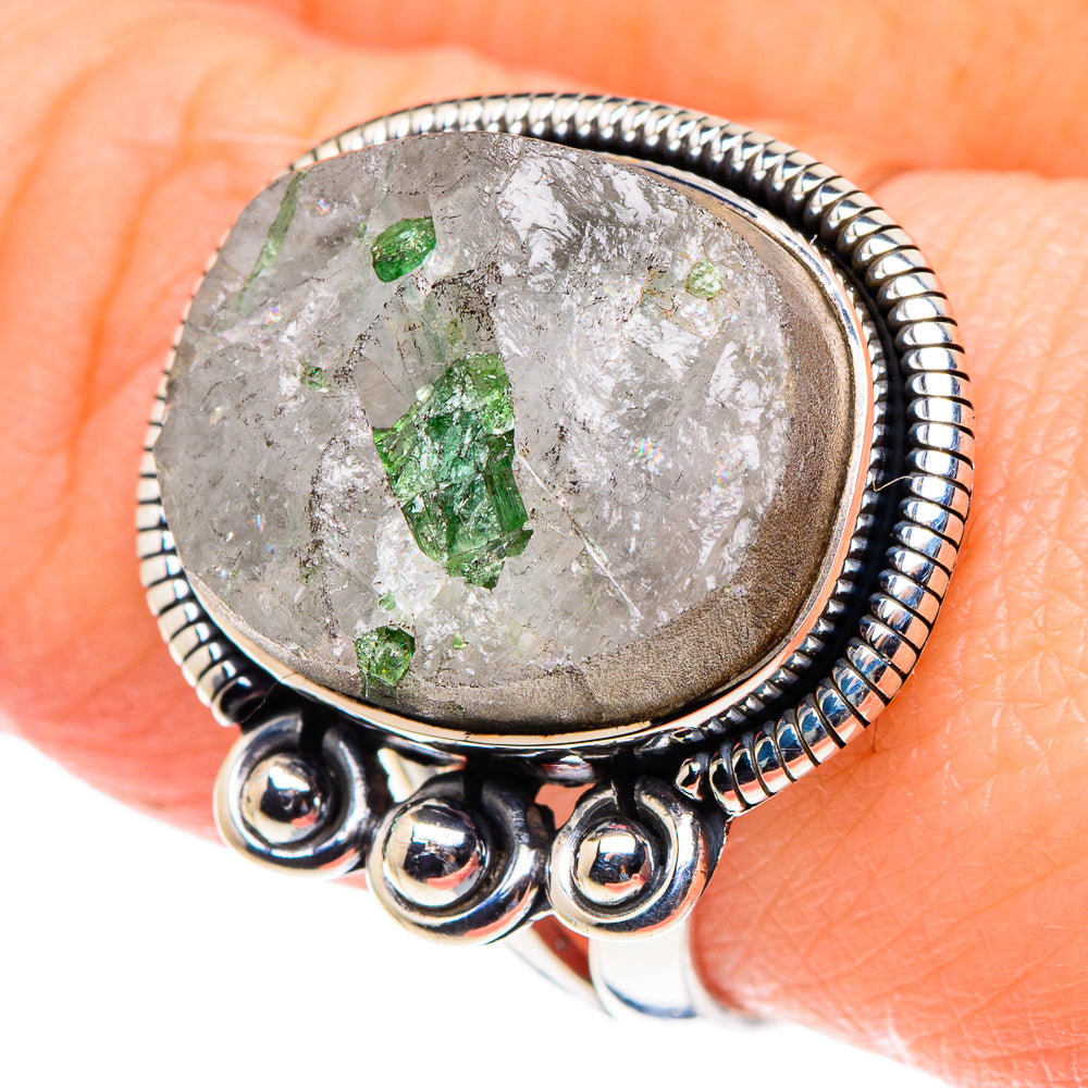 Green Tourmaline In Quartz Rings handcrafted by Anasilvercos - RING93755